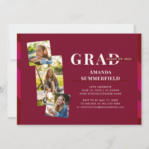 Invitation Grad 2022 Photo Collage Burgundy Graduation Party