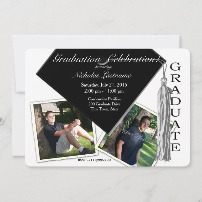 Invitation Grad Casquette et Tassel avec photos (Devant)