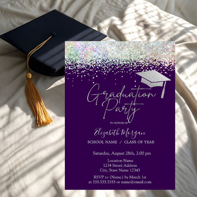 Invitation Grad Casquette Tassel Confetti Purple Graduation (Créateur téléchargé)