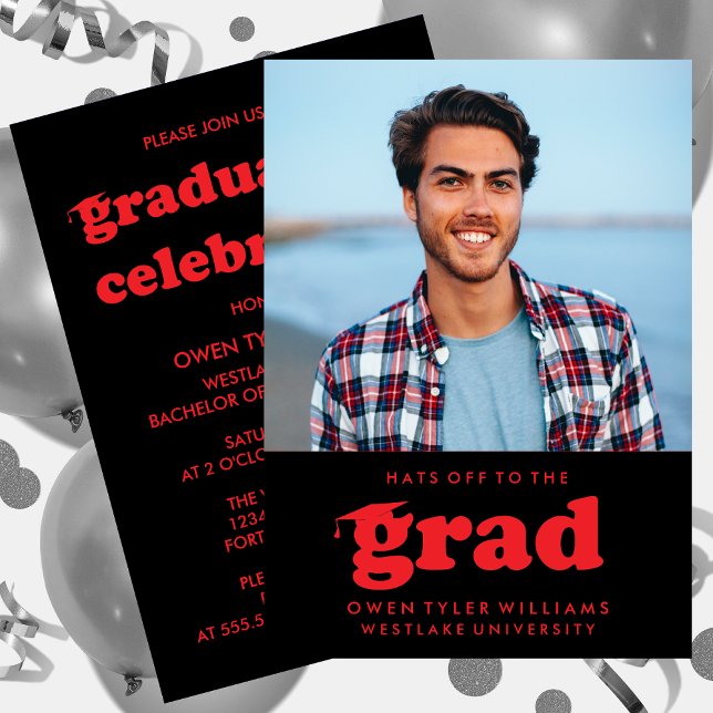 INVITATION GRAD CASQUETTES RETRO OFF À GRAD PHOTO GRAD INVITA (Créateur téléchargé)