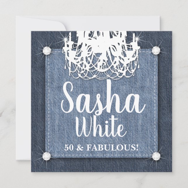 Invitation Grad Denim n Diamonds Anniversaire Chandelier (Devant)