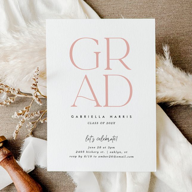 Invitation Grad d'envol | Pink + White Graduation (Soaring Grad | Pink + White Graduation Invitation)