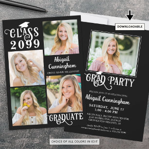 Invitation Grad Party 5 Photos Fancy Class Année Script