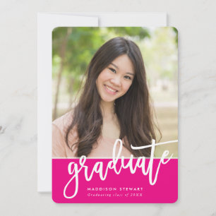 Invitation GRAD PARTY chic photo calligraphie tendance rose c