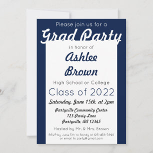 Invitation Grad Party de la Marine White Gras Graduation