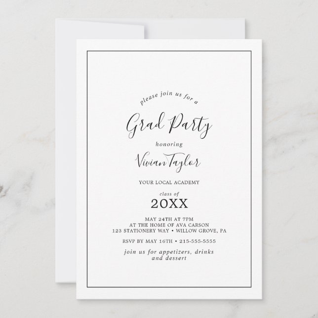 Invitation Grad Party minimaliste (Devant)