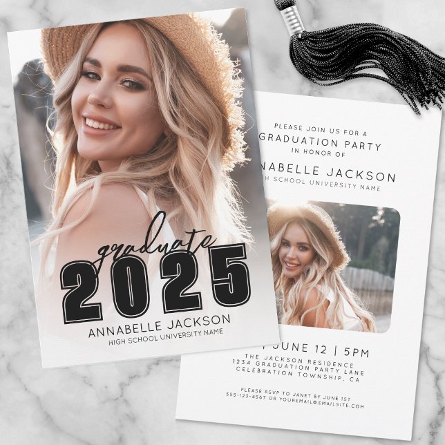 Invitation Grad Party Simple Black White Photo Graduation (Grad Party Simple Black White Photo Graduation Invitation )