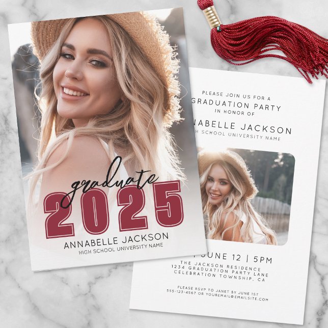 Invitation Grad Party Simple Red Photo Graduation (Grad Party Simple Red Photo Graduation Invitation)