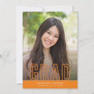 Invitation GRAD photo moderne contour type overlay orange