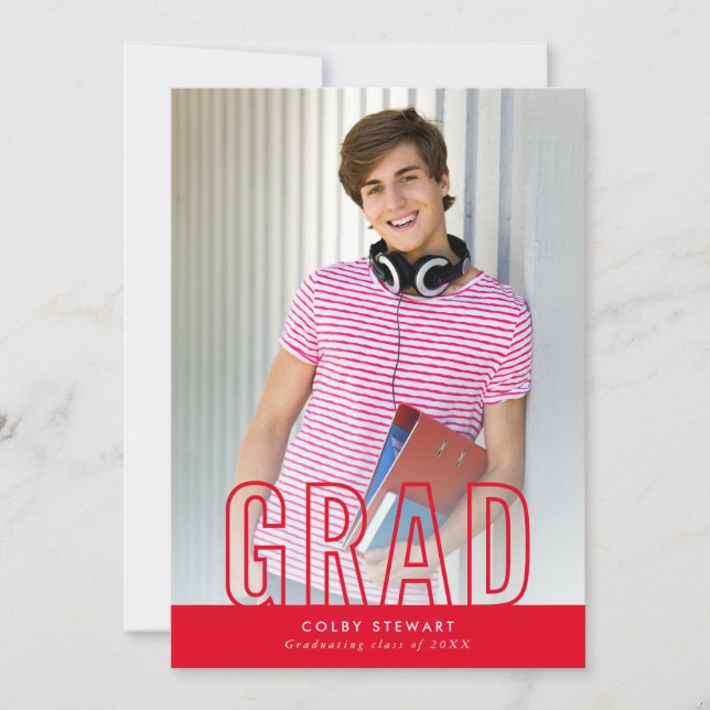 Invitation GRAD photo moderne contour type overlay rouge (Devant)