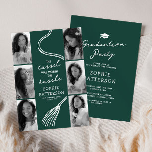 Invitation Grad Tassel 6 Photo Green Graduation Party