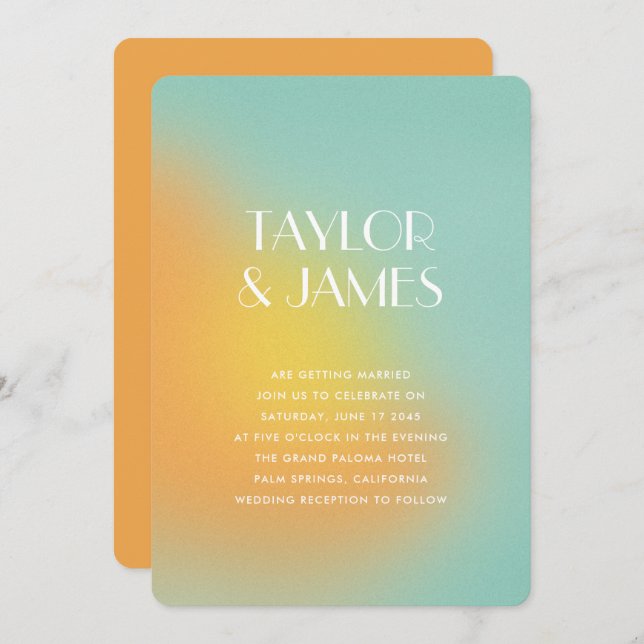 Invitation Gradient Orange Turquoise QR Code Modern Wedding (Devant / Derrière)