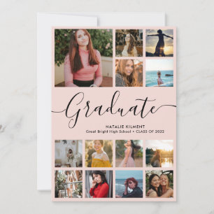 Invitation Graduate 14 Photo Collage rose et noir Graduation