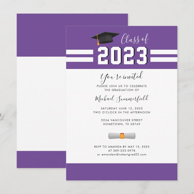 Invitation Graduate 2025 Purple Graduation Party (Devant / Derrière)