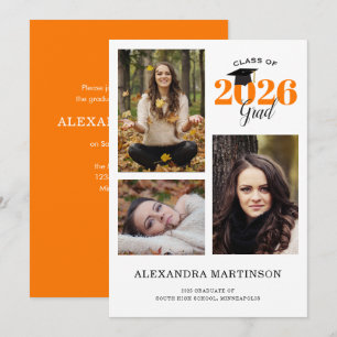 Invitation Graduate 3 Photo Collage Orange Graduation