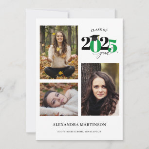Invitation Graduate 3 Photos Collage Classe verte de 2025