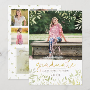 Invitation Graduate Botanical Gold Foil Green 4 Photo
