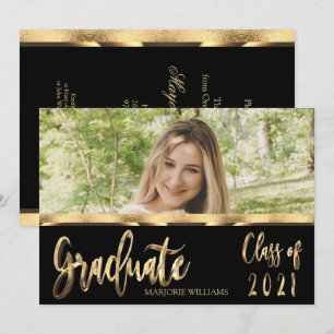 Invitation Graduate Class of 2021 Black and Gold Script