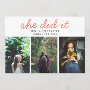 Invitation Graduate Cute Elle L'A Fait Script Trois Photos Co