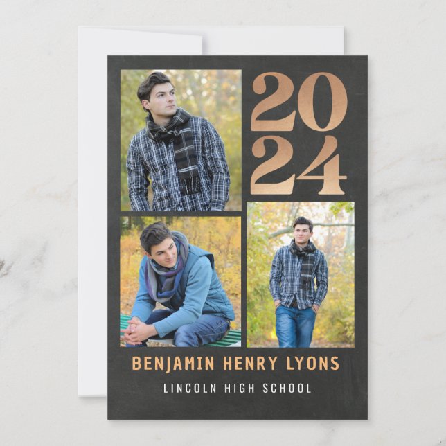 Invitation Graduate Gold Chalkboard Class of 2024 Printable (Devant)