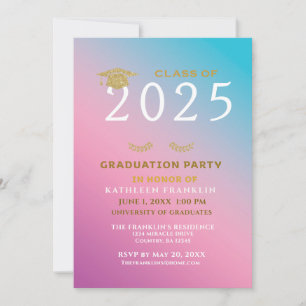 Invitation Graduate Graduate Party Pink Blue Personnaliser
