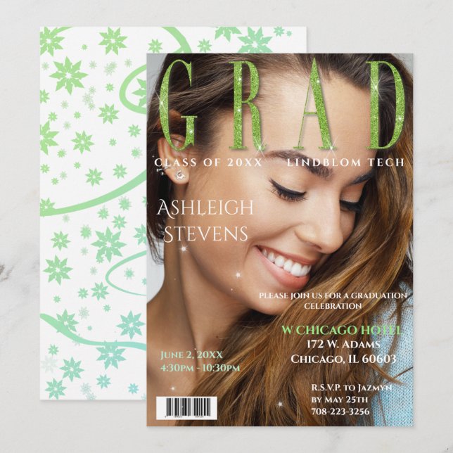 Invitation Graduate Magazine Cover Photo Graduation Party (Devant / Derrière)