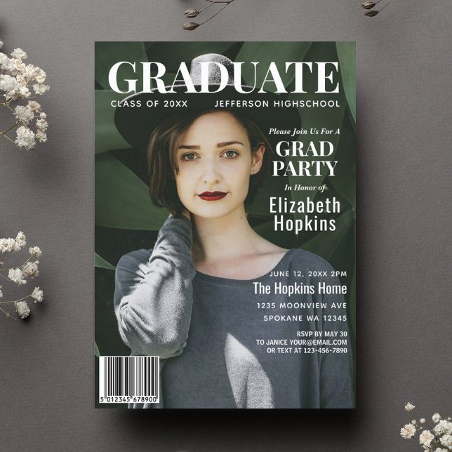 Invitation Graduate Magazine Cover Photo Graduation Party (Créateur téléchargé)