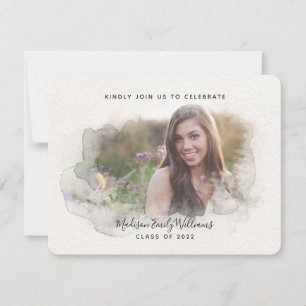 Invitation Graduate Party 4 Photo Script Aquarelle