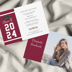 Invitation Graduate Photo Burgundy 2024 Graduation Party