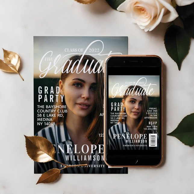 Invitation Graduate Stylish Magazine Couverture Photo Grad Pa (Graduate Stylish Magazine Cover Photo Grad Party Invitation)