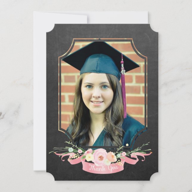 Invitation Graduation 2017 Merci Chalkboard Floral (Devant)