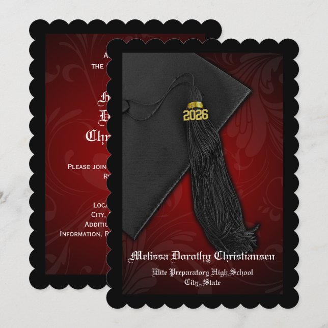 Invitation Graduation 2018 Red Tassel Charm College (Devant / Derrière)