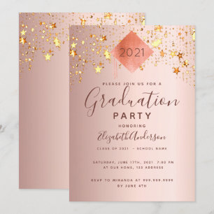 Invitation Graduation 2021 rose or supérieur étoiles
