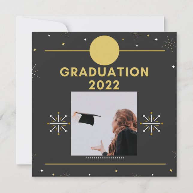 Invitation Graduation 2022 Party Topper Black Gold Stars (Devant)