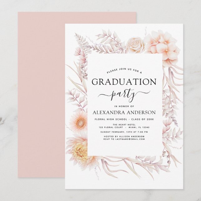 Invitation Graduation 2023 Boho Chic Dusty Pink Desert (Devant / Derrière)
