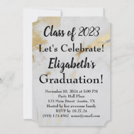 Invitation Graduation 2023 Marbre gris or avec texte noir