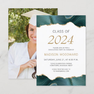 Invitation Graduation 2024 Photo Turquoise Gold Agate