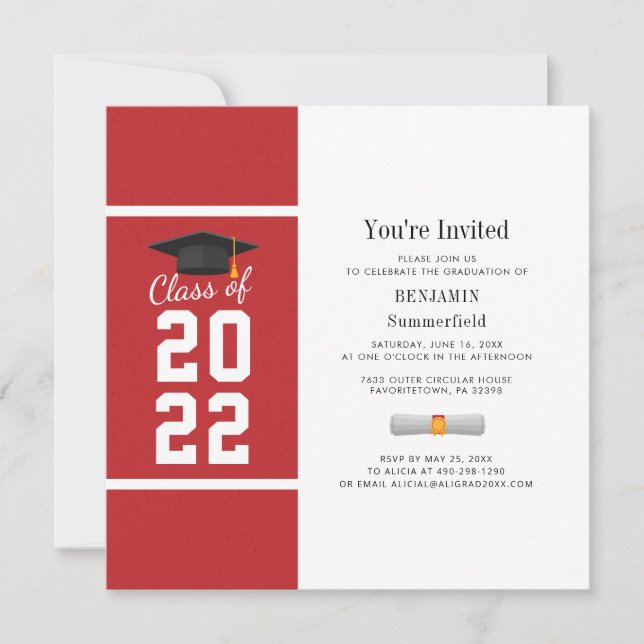 Invitation Graduation 2024 Red White Elegant Party (Devant)