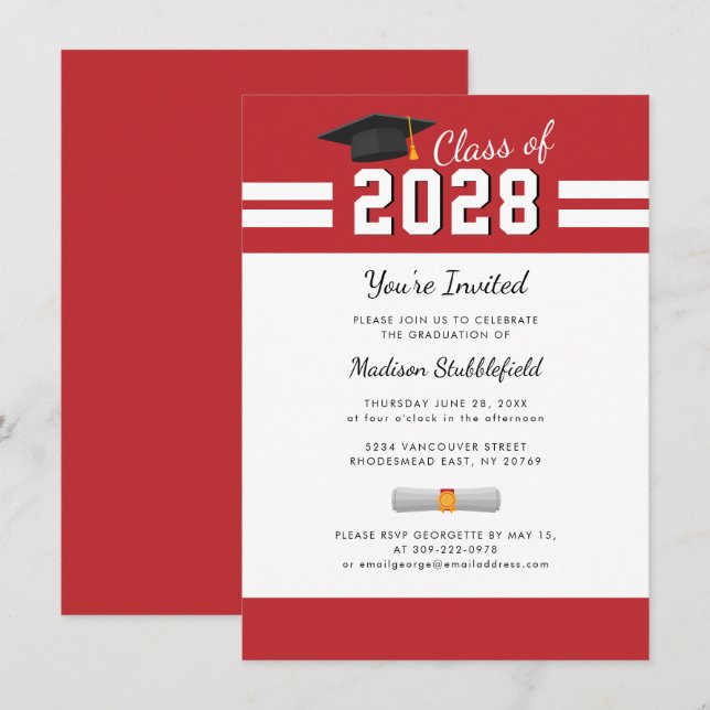 Invitation Graduation 2024 Red White Grad Party (Devant / Derrière)