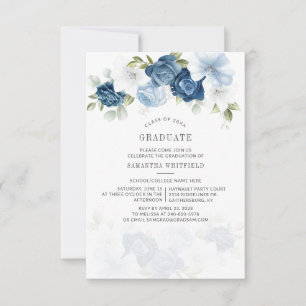 Invitation Graduation 2025 Dusty Blue Floral Grad Party