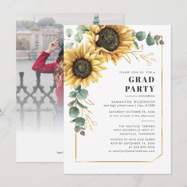 Invitation Graduation 2025 Floral Photo Graduation Party (Devant / Derrière)