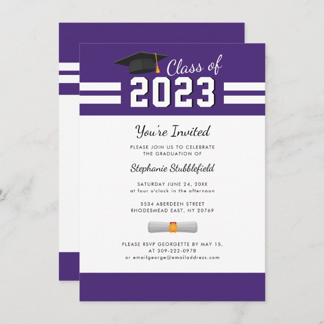 Invitation Graduation 2025 Party Simple Purple (Devant / Derrière)
