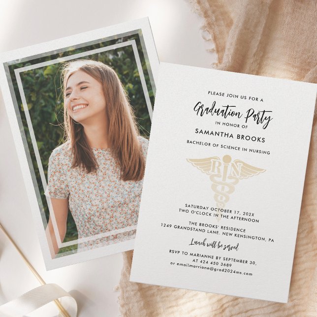 Invitation Graduation 2025 Photo École de soins infirmiers Gr (Graduation 2025 Photo Nursing School Grad Party Invitation)