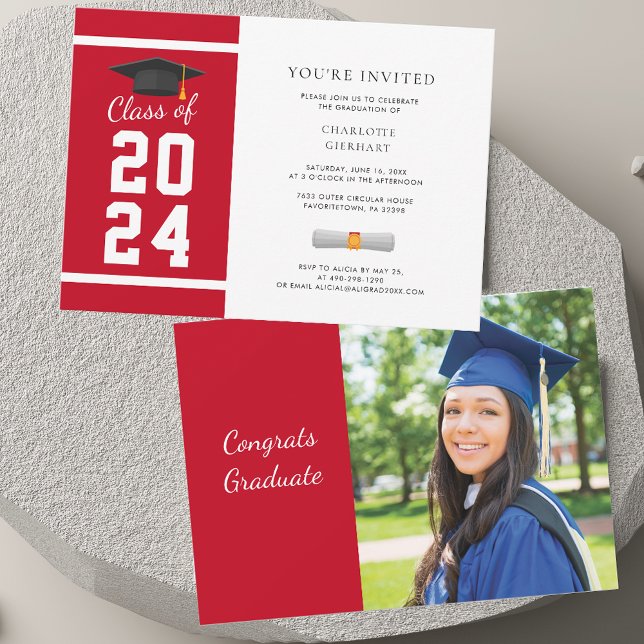 Invitation Graduation 2025 Photo Red White Grad Party (Graduation 2025 Photo Red White Grad Party Invitation)