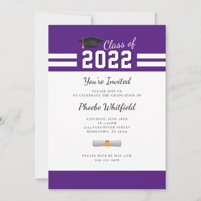 Invitation Graduation 2025 Purple Blanc Simple Grad Party (Devant)