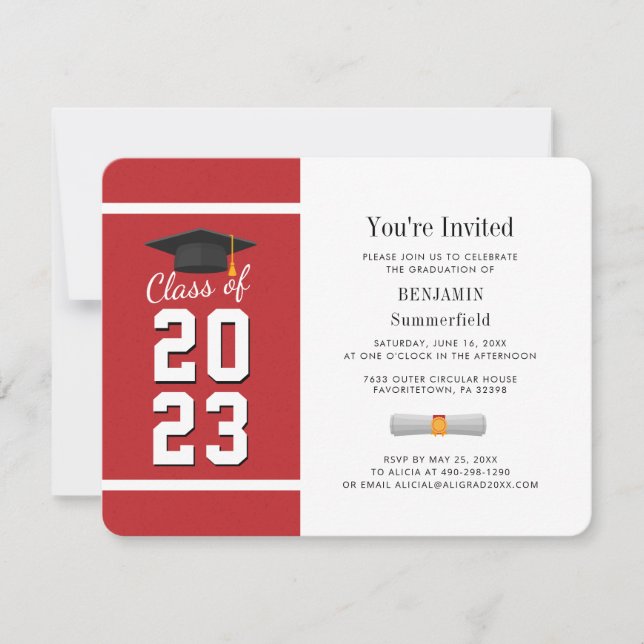 Invitation Graduation 2025 Red White Grad Party (Devant)