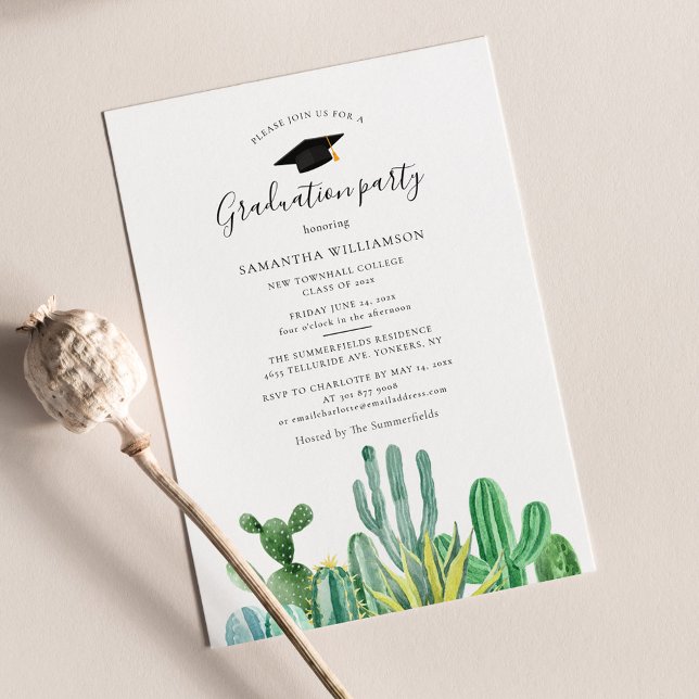 Invitation Graduation 2025 Watercolor Grad Party (Cacti 2024 Graduation Party Invitation)