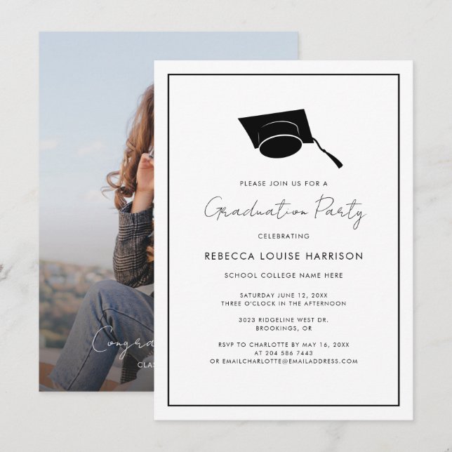 Invitation Graduation 2026 Photo Elegant Script Grad Party (Devant / Derrière)