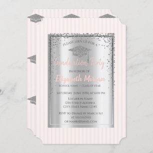 Invitation Graduation Argent Cap Graduation rayée