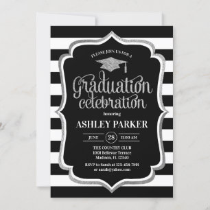 Invitation Graduation - Argent Noir Blancs